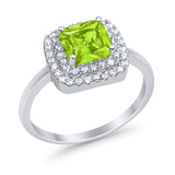 Solitiare Double Halo Wedding Ring Princess Cut Simulated Round Cubic Zirconia 925 Sterling Silver