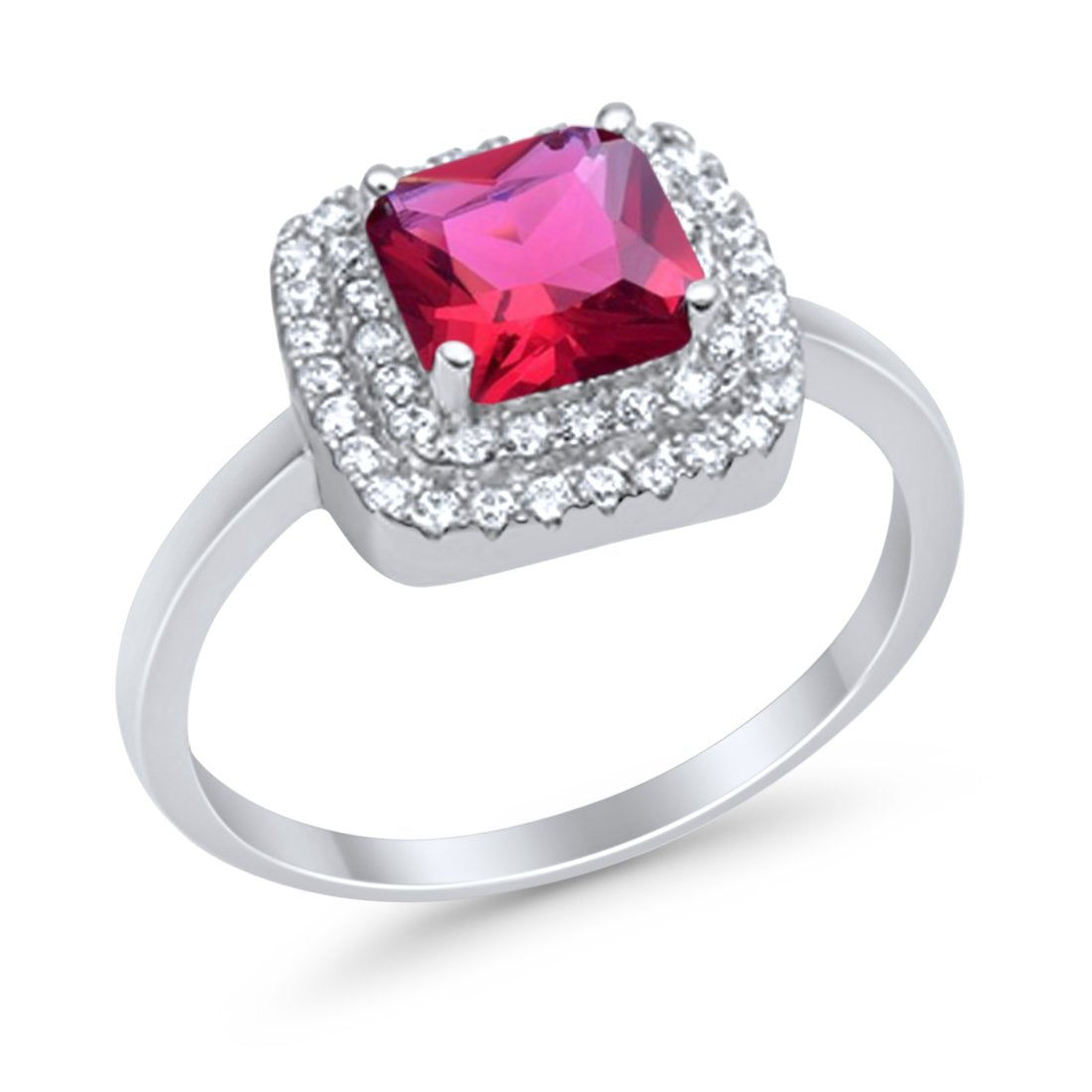 Solitiare Double Halo Wedding Ring Princess Cut Simulated Round Cubic Zirconia 925 Sterling Silver