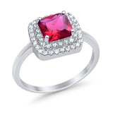 Solitiare Double Halo Wedding Ring Princess Cut Simulated Round Cubic Zirconia 925 Sterling Silver