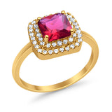 Solitiare Double Halo Wedding Ring Princess Cut Simulated Round Cubic Zirconia 925 Sterling Silver