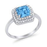 Solitiare Double Halo Wedding Ring Princess Cut Simulated Round Cubic Zirconia 925 Sterling Silver