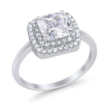 Solitiare Double Halo Wedding Ring Princess Cut Simulated Round Cubic Zirconia 925 Sterling Silver