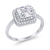 Solitiare Double Halo Wedding Ring Princess Cut Simulated Round Cubic Zirconia 925 Sterling Silver