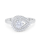 Sideways Teardrop Wedding Engagement Bridal Ring Round Simulated Cubic Zirconia 925 Sterling Silver