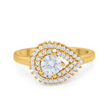 Sideways Teardrop Wedding Engagement Bridal Ring Round Simulated Cubic Zirconia 925 Sterling Silver