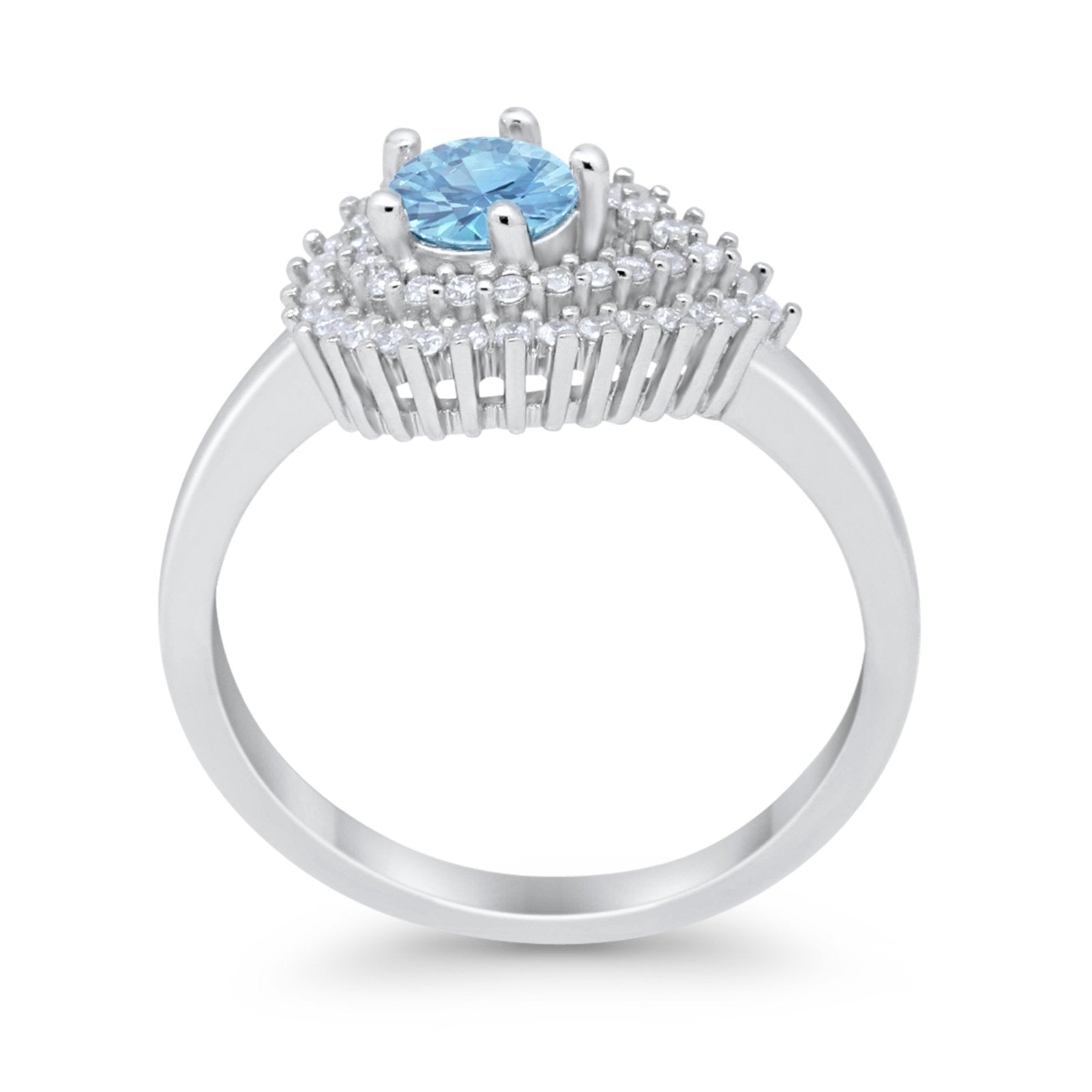 Sideways Teardrop Wedding Engagement Bridal Ring Round Simulated Cubic Zirconia 925 Sterling Silver