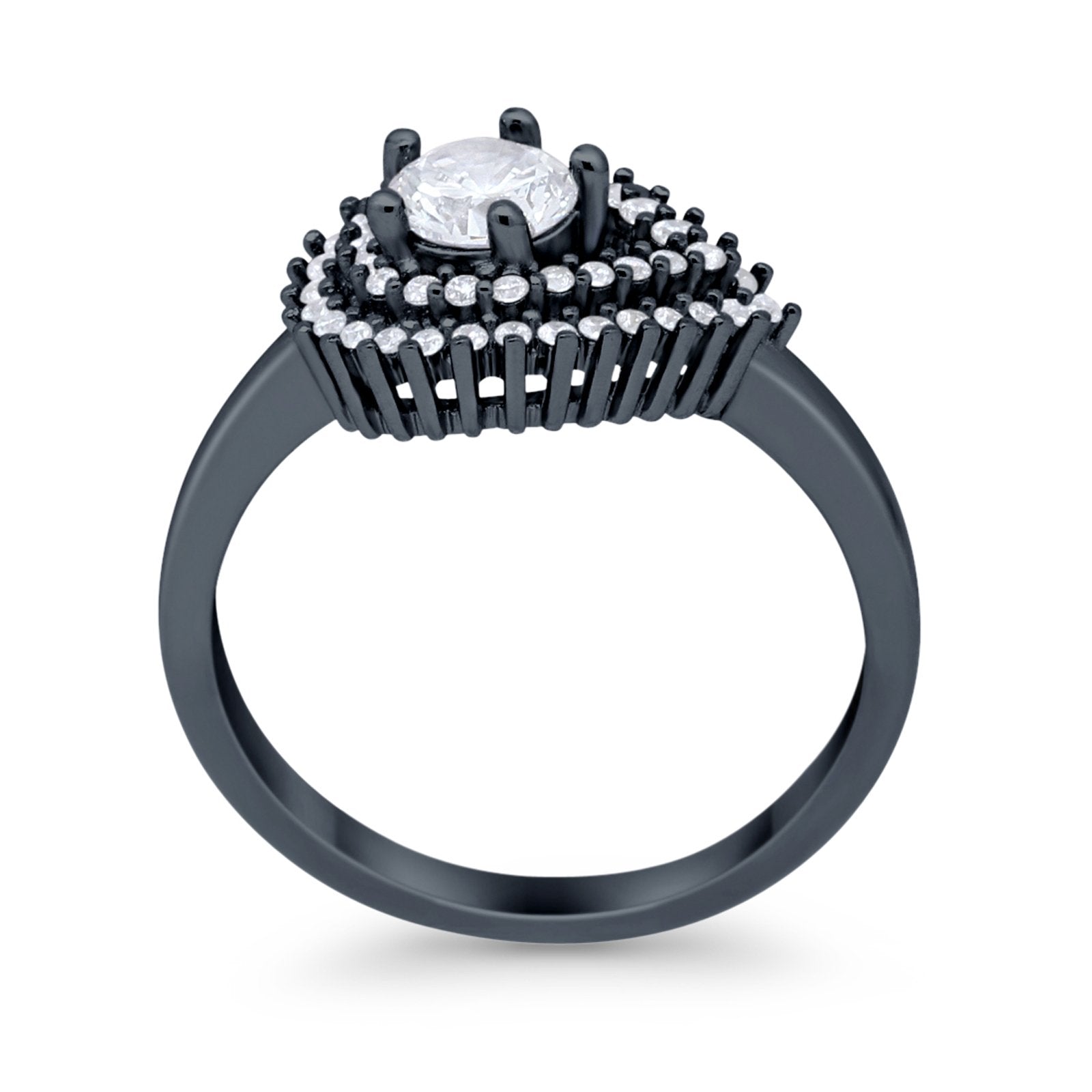 Sideways Teardrop Wedding Engagement Bridal Ring Round Simulated Cubic Zirconia 925 Sterling Silver