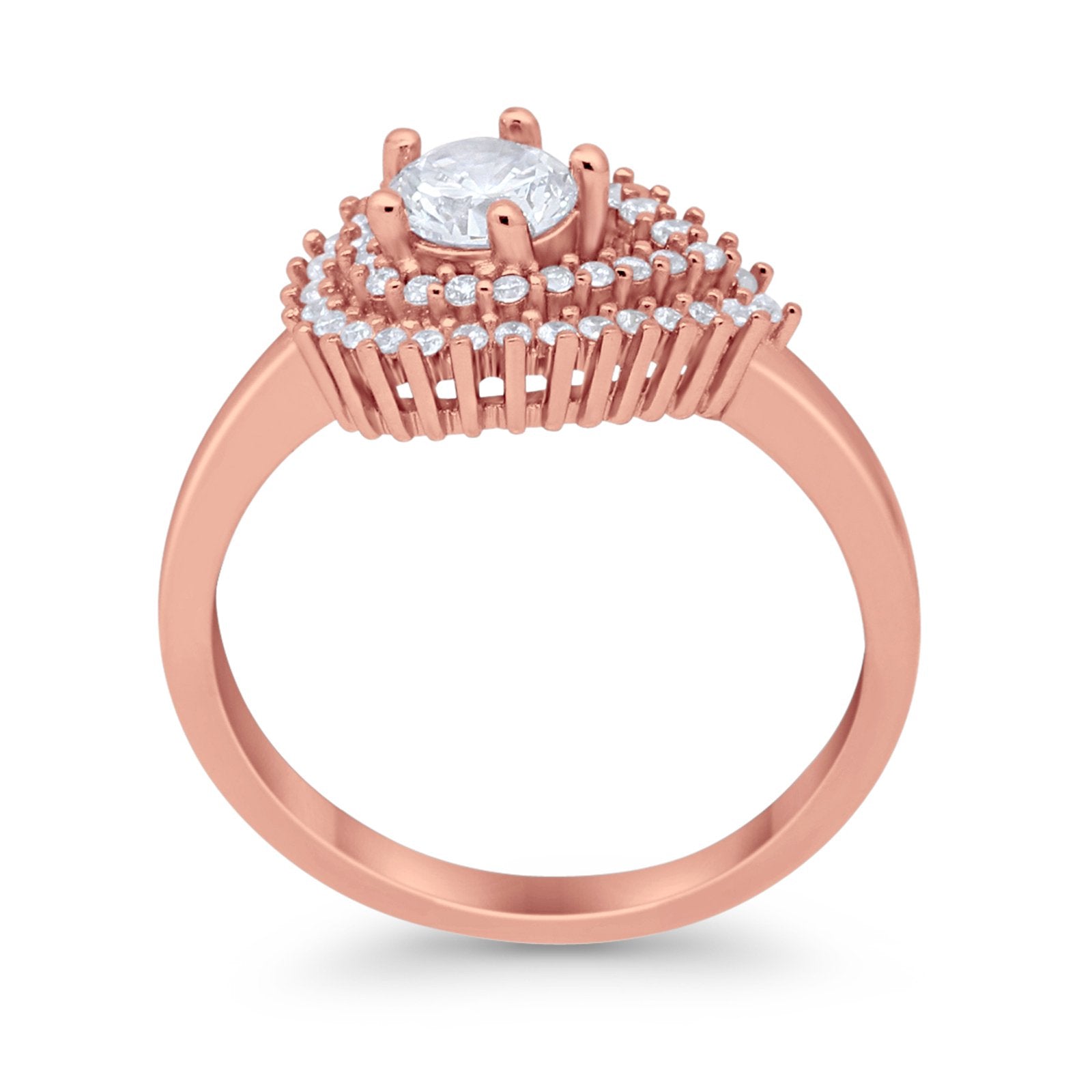 Sideways Teardrop Wedding Engagement Bridal Ring Round Simulated Cubic Zirconia 925 Sterling Silver