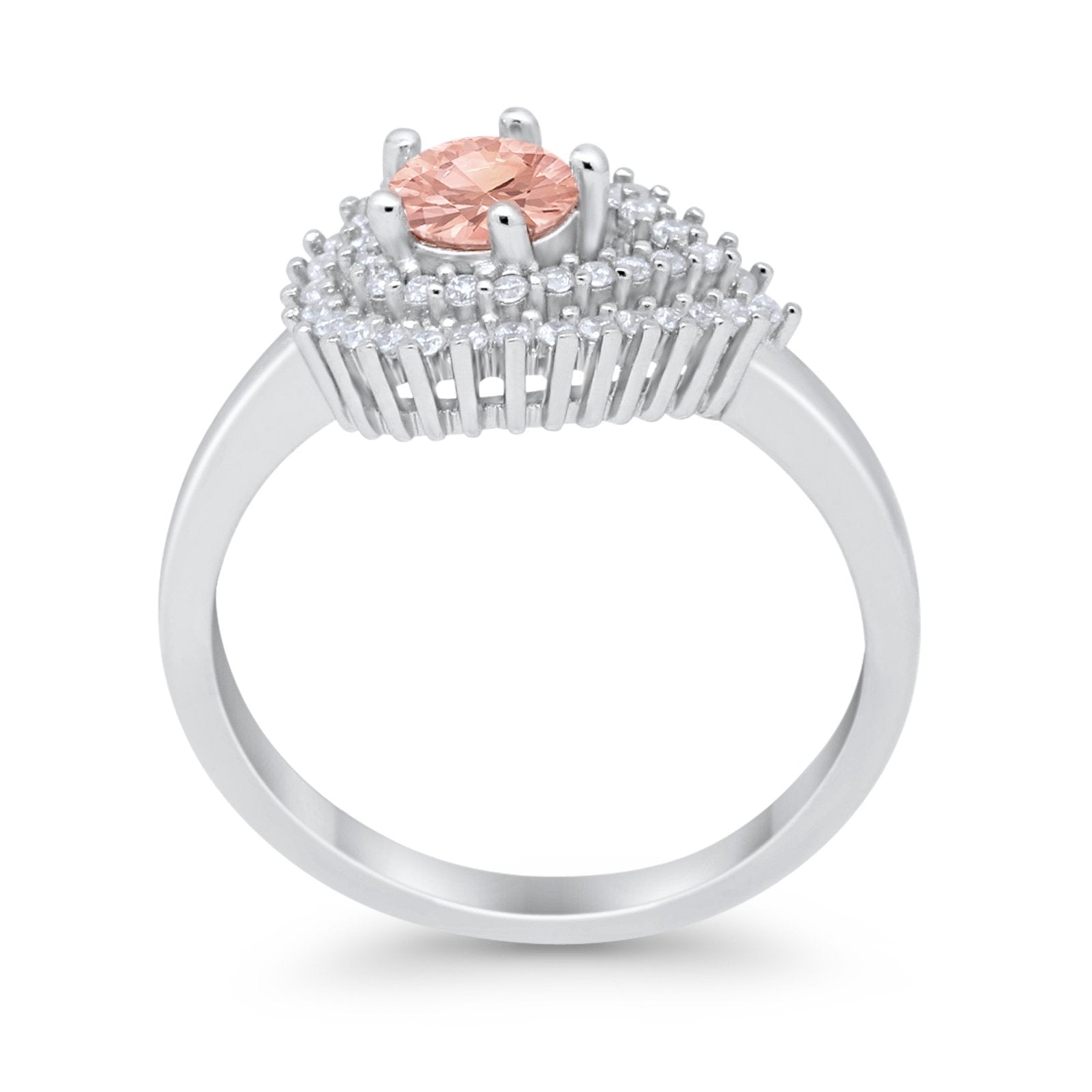 Sideways Teardrop Wedding Engagement Bridal Ring Round Simulated Cubic Zirconia 925 Sterling Silver