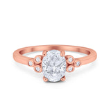 Oval Art Deco Wedding Engagement Ring Round Simulated Cubic Zirconia 925 Sterling Silver