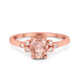 Oval Art Deco Wedding Engagement Ring Round Simulated Cubic Zirconia 925 Sterling Silver