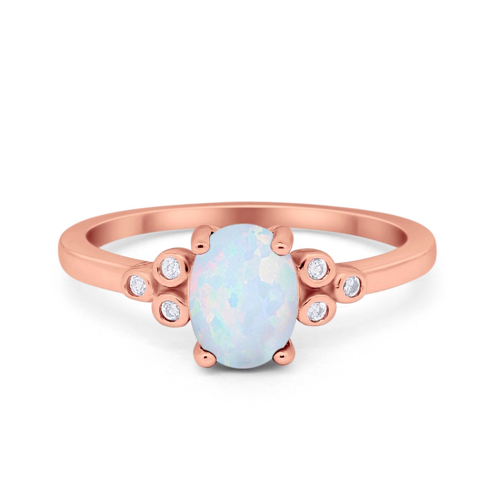 Oval Art Deco Wedding Engagement Ring Round Simulated Cubic Zirconia 925 Sterling Silver