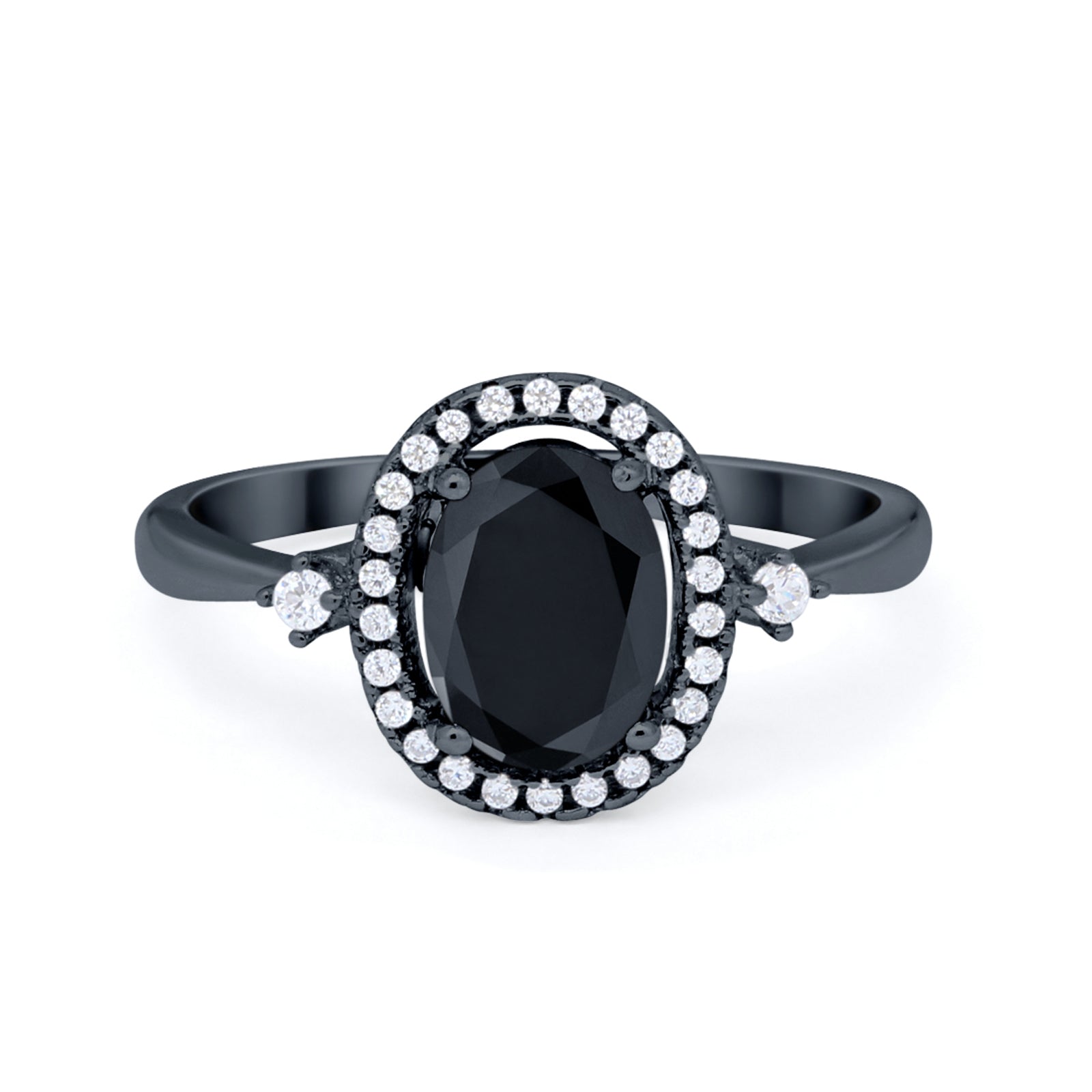 Art Deco Oval Wedding Engagement Ring Halo Round Simulated Cubic Zirconia 925 Sterling Silver