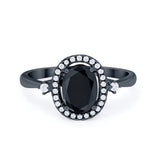 Art Deco Oval Wedding Engagement Ring Halo Round Simulated Cubic Zirconia 925 Sterling Silver