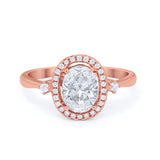 Art Deco Oval Wedding Engagement Ring Halo Round Simulated Cubic Zirconia 925 Sterling Silver