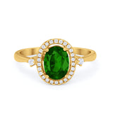 Art Deco Oval Wedding Engagement Ring Halo Round Simulated Cubic Zirconia 925 Sterling Silver