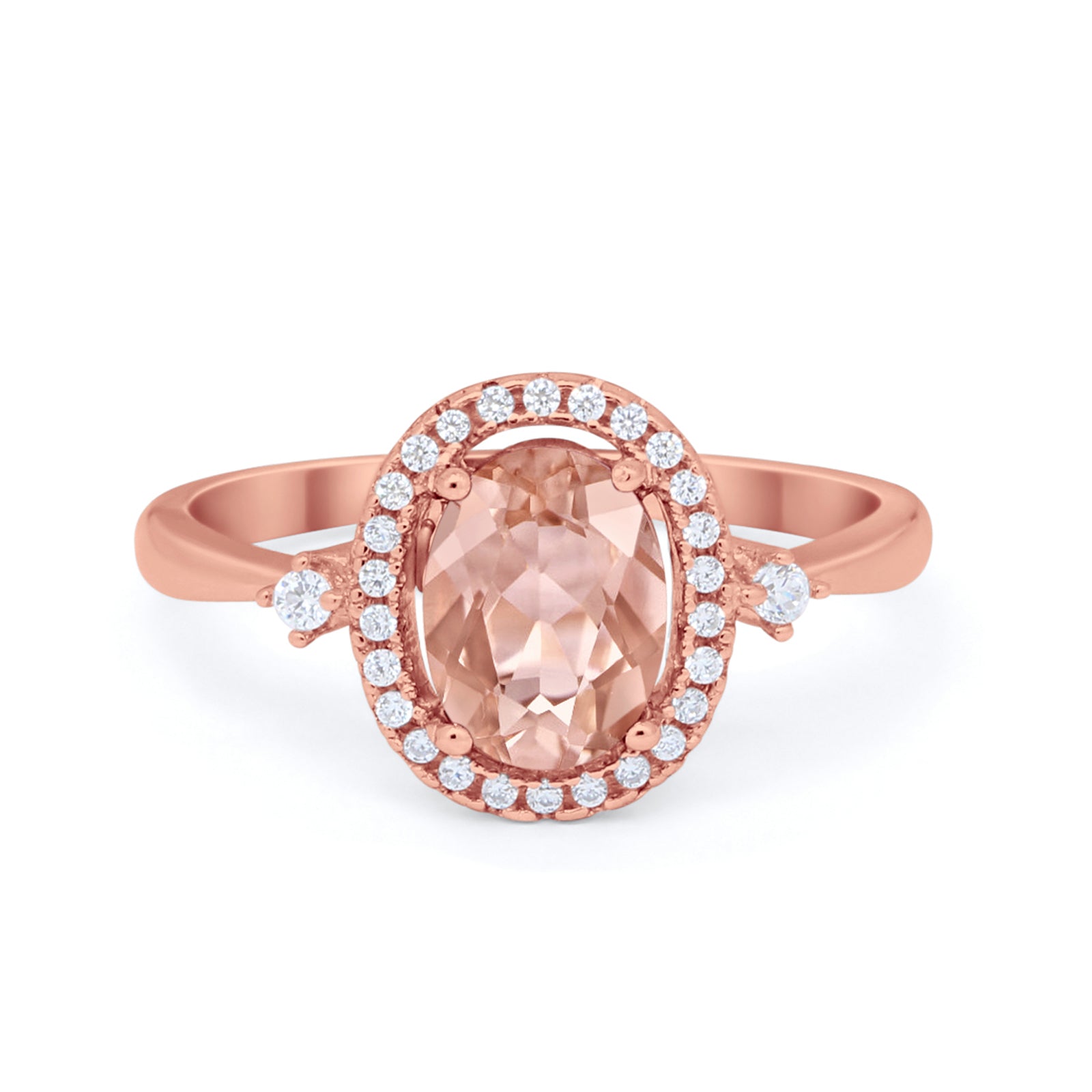 Art Deco Oval Wedding Engagement Ring Halo Round Simulated Cubic Zirconia 925 Sterling Silver