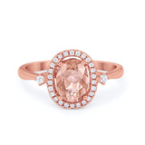 Art Deco Oval Wedding Engagement Ring Halo Round Simulated Cubic Zirconia 925 Sterling Silver