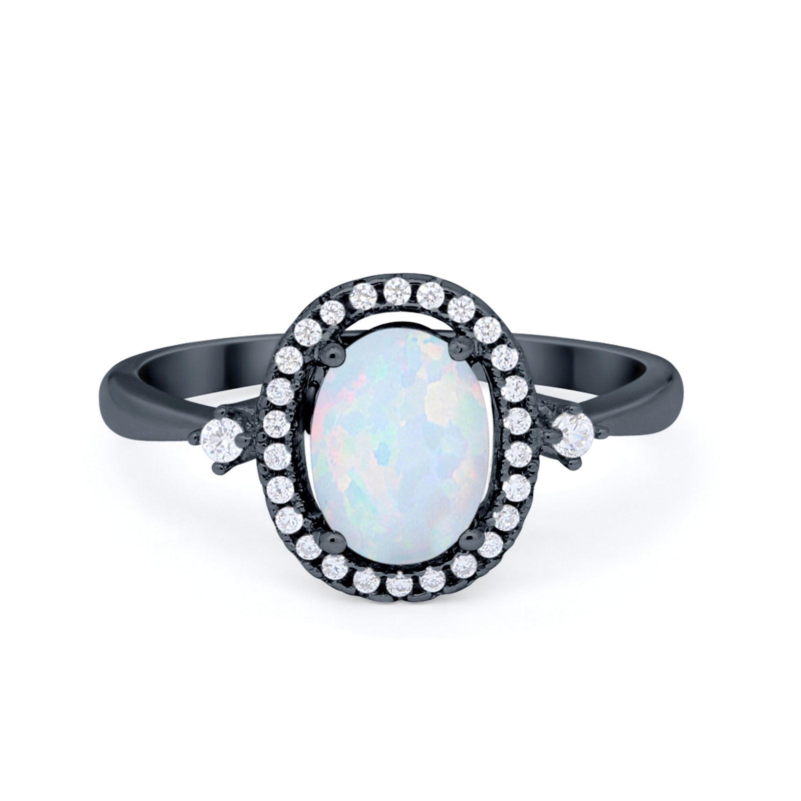 Art Deco Oval Wedding Engagement Ring Halo Round Simulated Cubic Zirconia 925 Sterling Silver