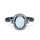 Art Deco Oval Wedding Engagement Ring Halo Round Simulated Cubic Zirconia 925 Sterling Silver