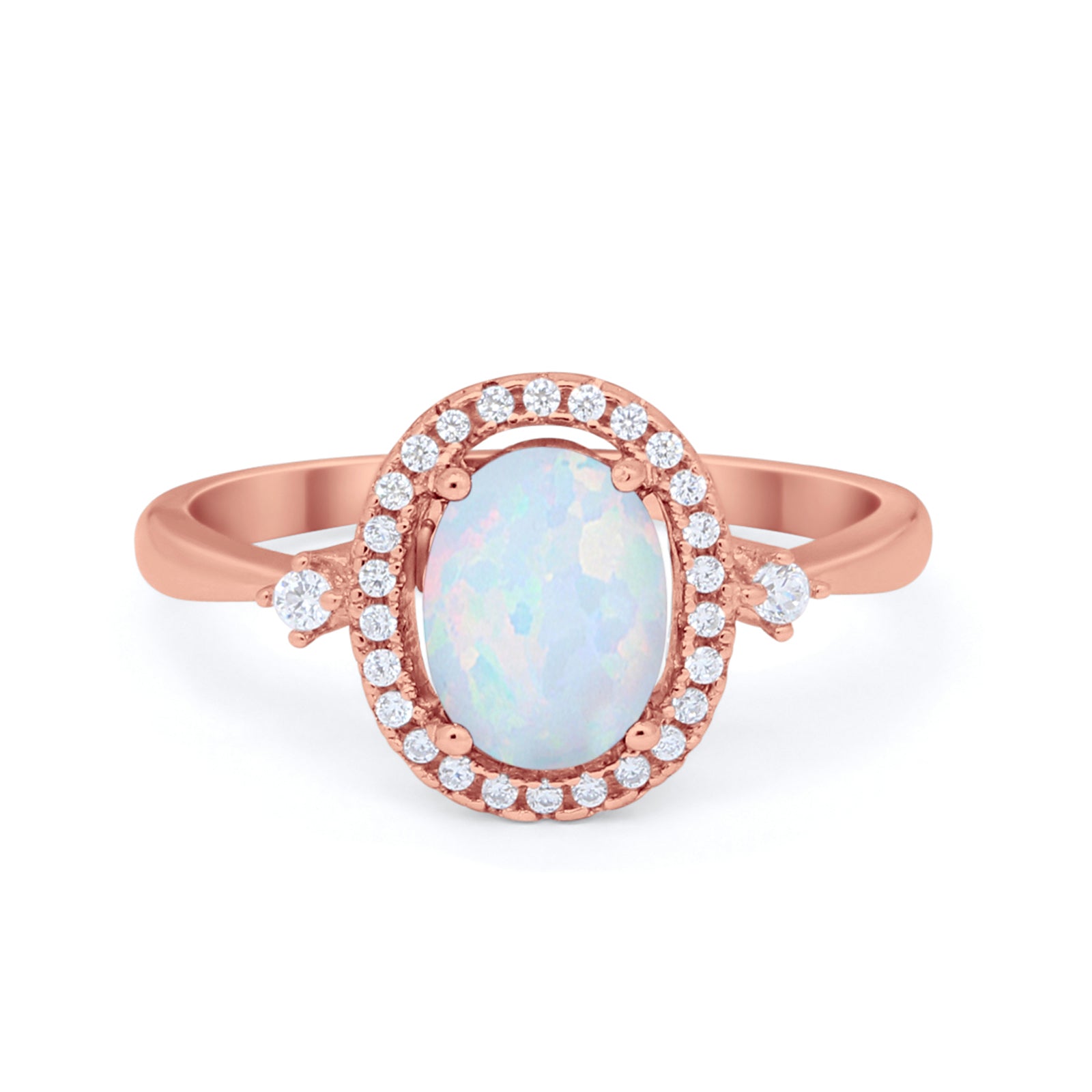 Art Deco Oval Wedding Engagement Ring Halo Round Simulated Cubic Zirconia 925 Sterling Silver