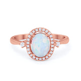 Art Deco Oval Wedding Engagement Ring Halo Round Simulated Cubic Zirconia 925 Sterling Silver