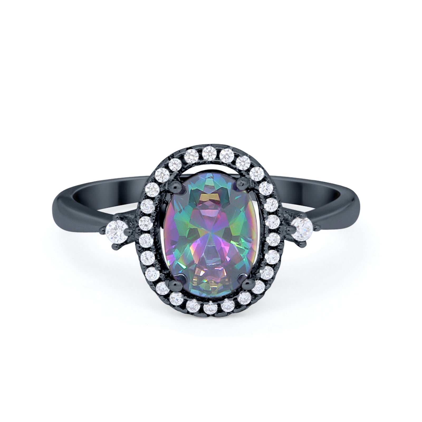 Art Deco Oval Wedding Engagement Ring Halo Round Simulated Cubic Zirconia 925 Sterling Silver