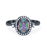 Art Deco Oval Wedding Engagement Ring Halo Round Simulated Cubic Zirconia 925 Sterling Silver