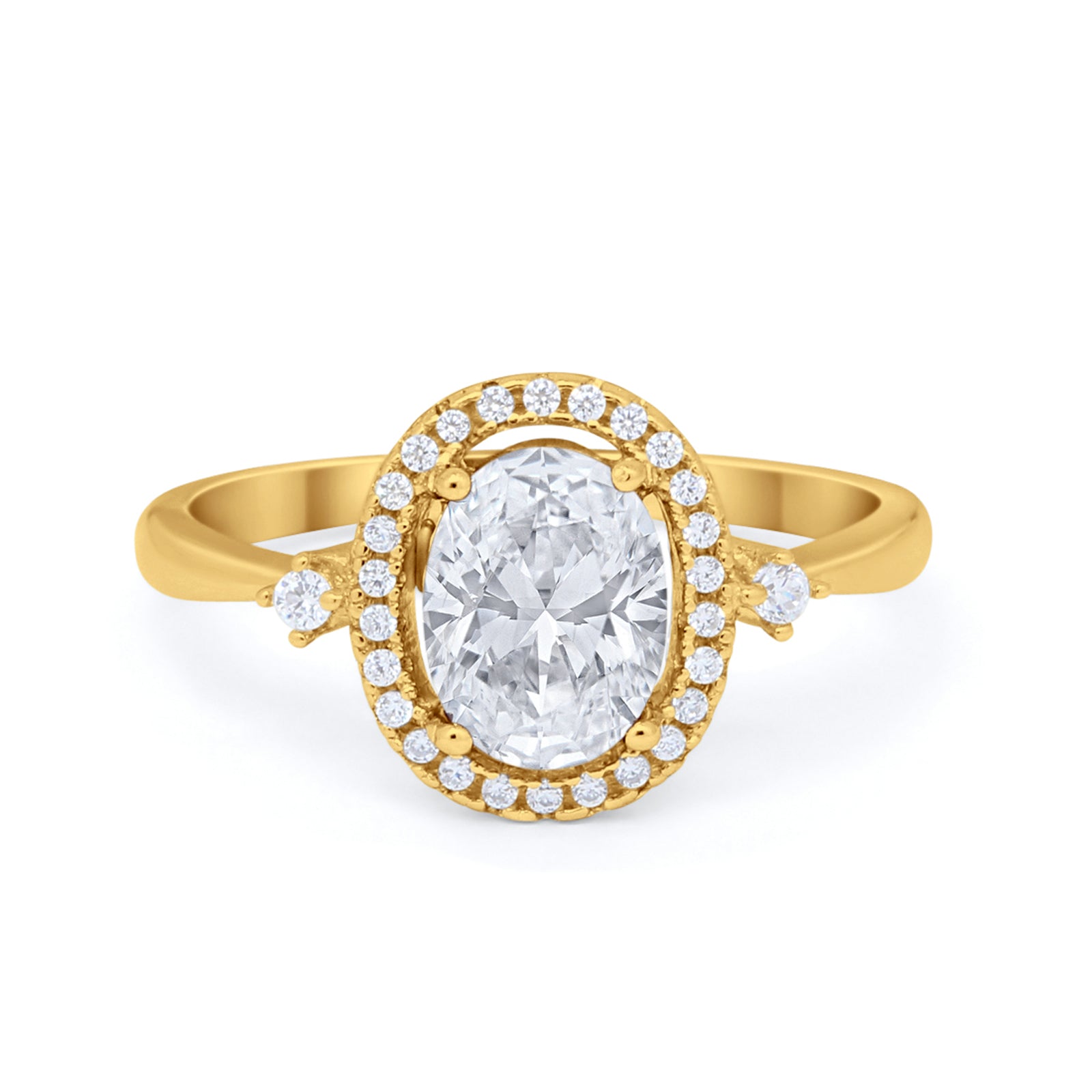 Art Deco Oval Wedding Engagement Ring Halo Round Simulated Cubic Zirconia 925 Sterling Silver