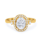 Art Deco Oval Wedding Engagement Ring Halo Round Simulated Cubic Zirconia 925 Sterling Silver