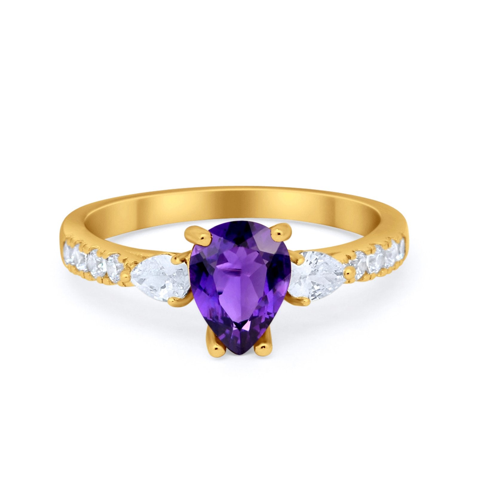 Art Deco Pear Wedding Ring Simulated Cubic Zirconia 925 Sterling Silver