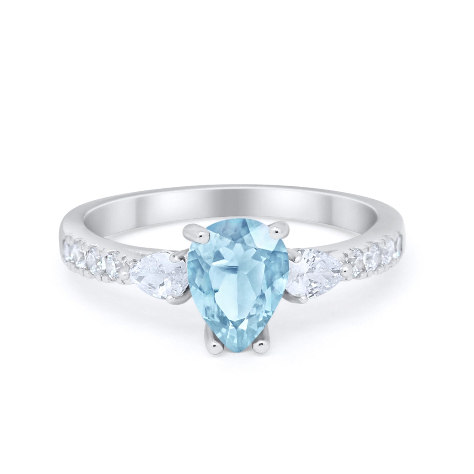 Art Deco Pear Wedding Ring Simulated Cubic Zirconia 925 Sterling Silver