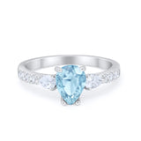 Art Deco Pear Wedding Ring Simulated Cubic Zirconia 925 Sterling Silver