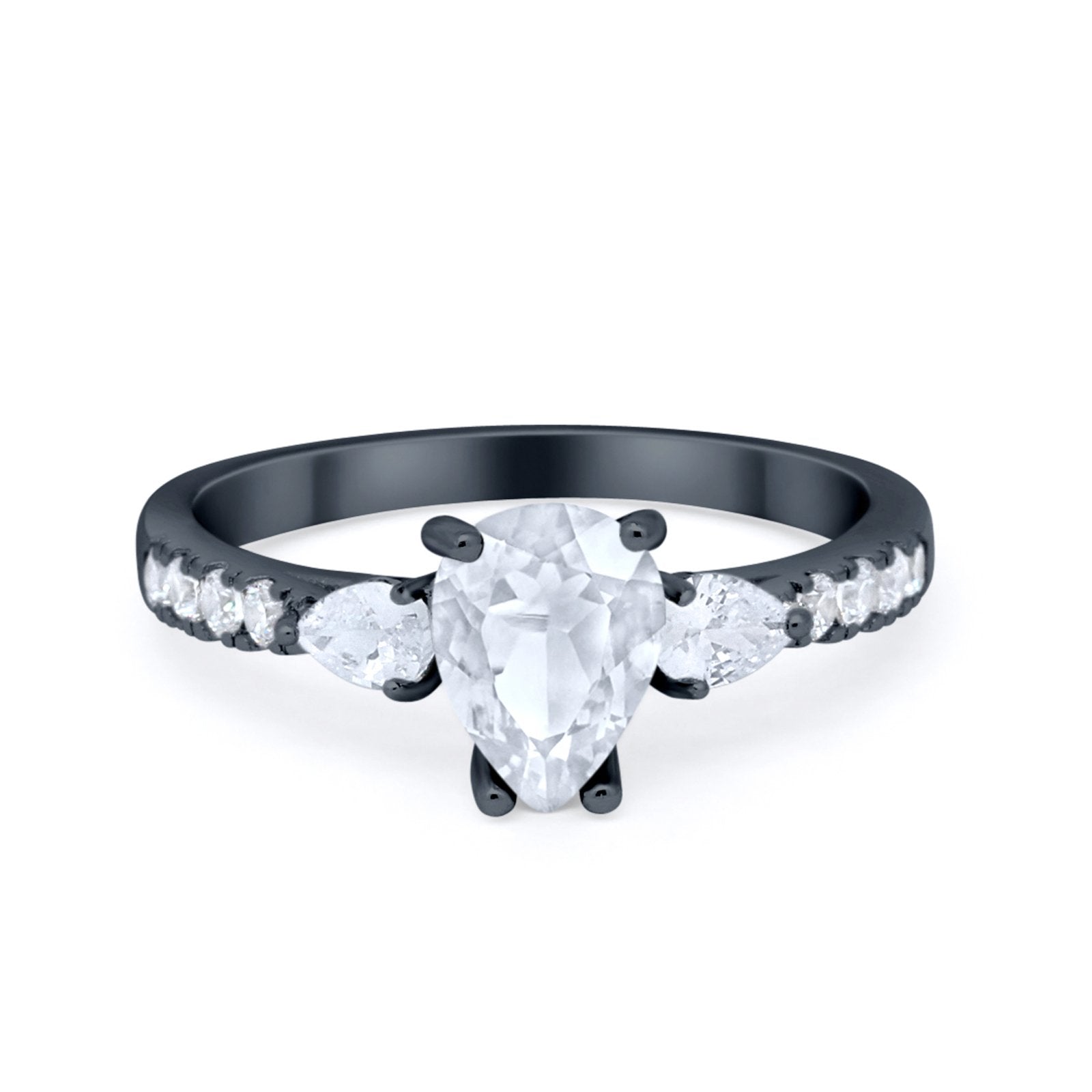 Art Deco Pear Wedding Ring Simulated Cubic Zirconia 925 Sterling Silver