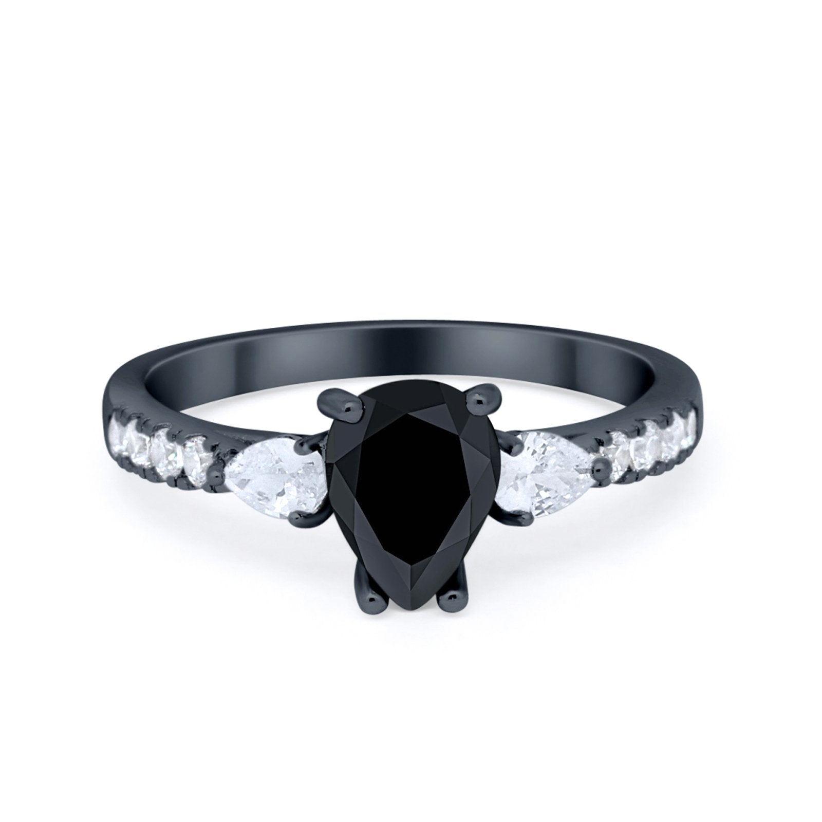 Art Deco Pear Wedding Ring Simulated Cubic Zirconia 925 Sterling Silver