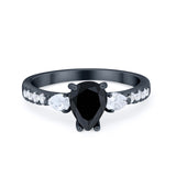 Art Deco Pear Wedding Ring Simulated Cubic Zirconia 925 Sterling Silver