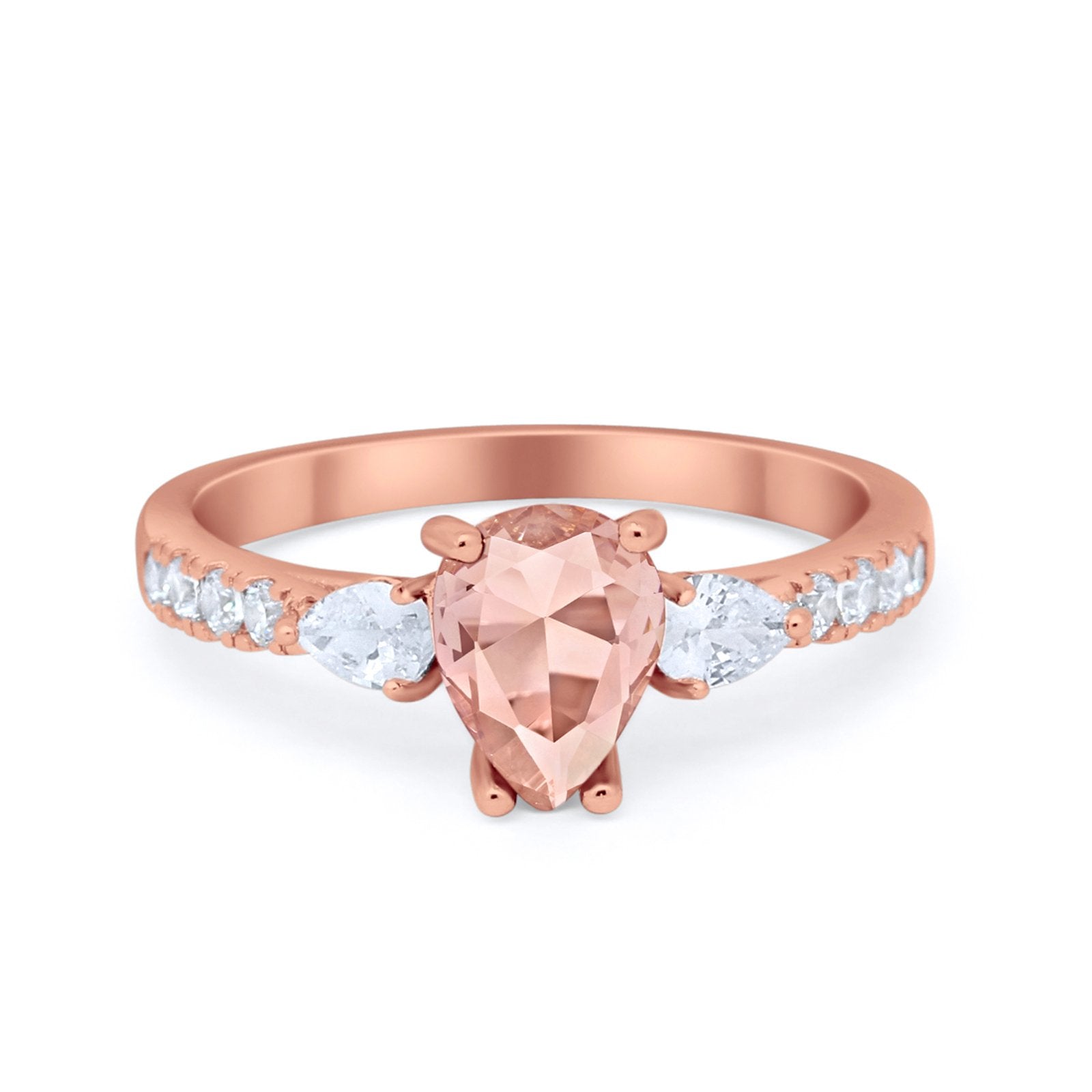 Art Deco Pear Wedding Ring Simulated Cubic Zirconia 925 Sterling Silver