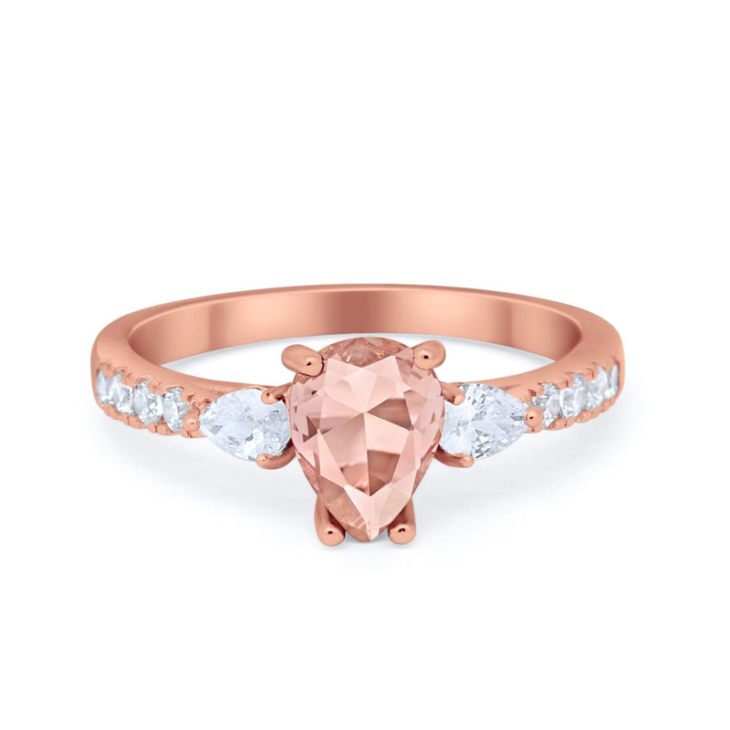 Art Deco Pear Wedding Ring Simulated Cubic Zirconia 925 Sterling Silver