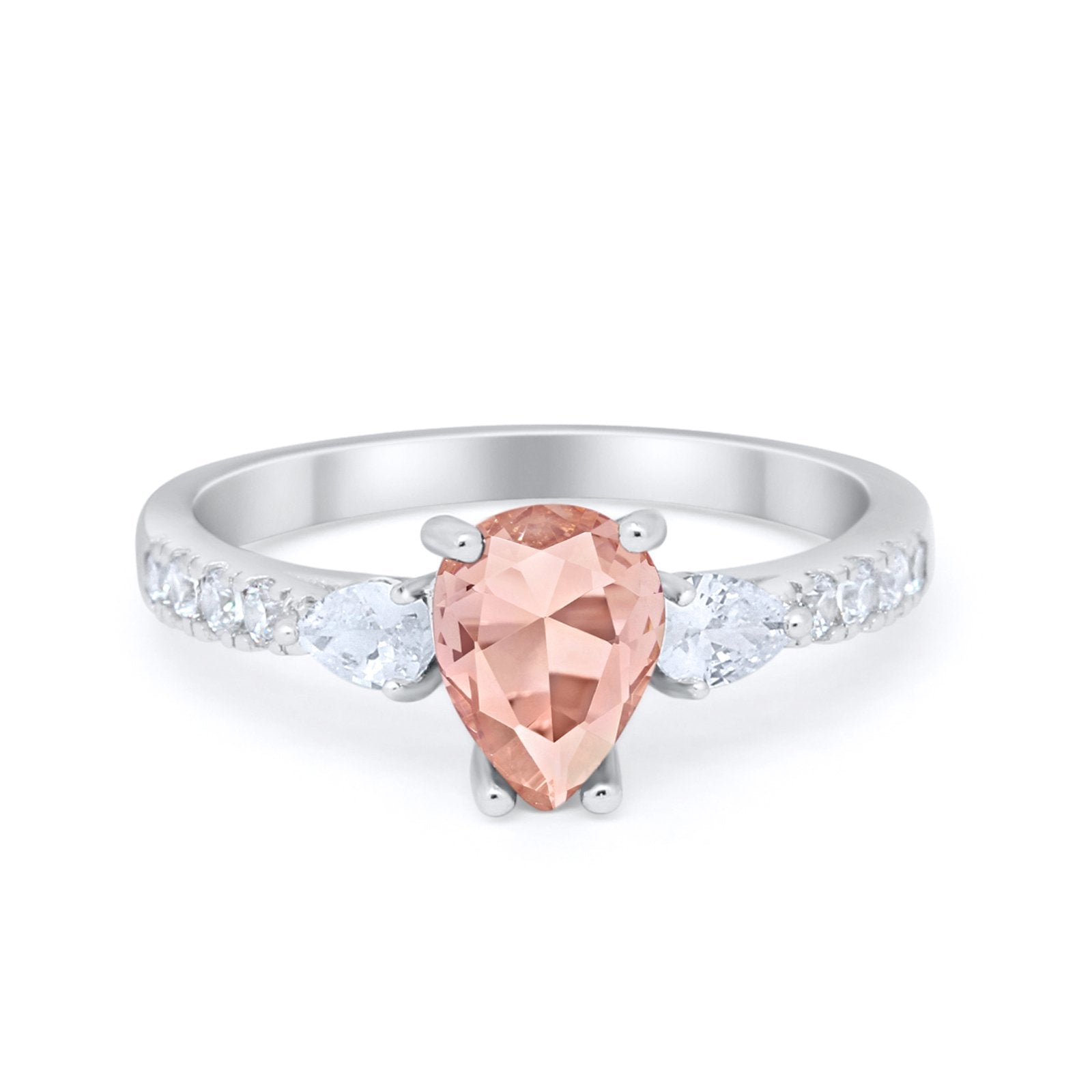 Art Deco Pear Wedding Ring Simulated Cubic Zirconia 925 Sterling Silver