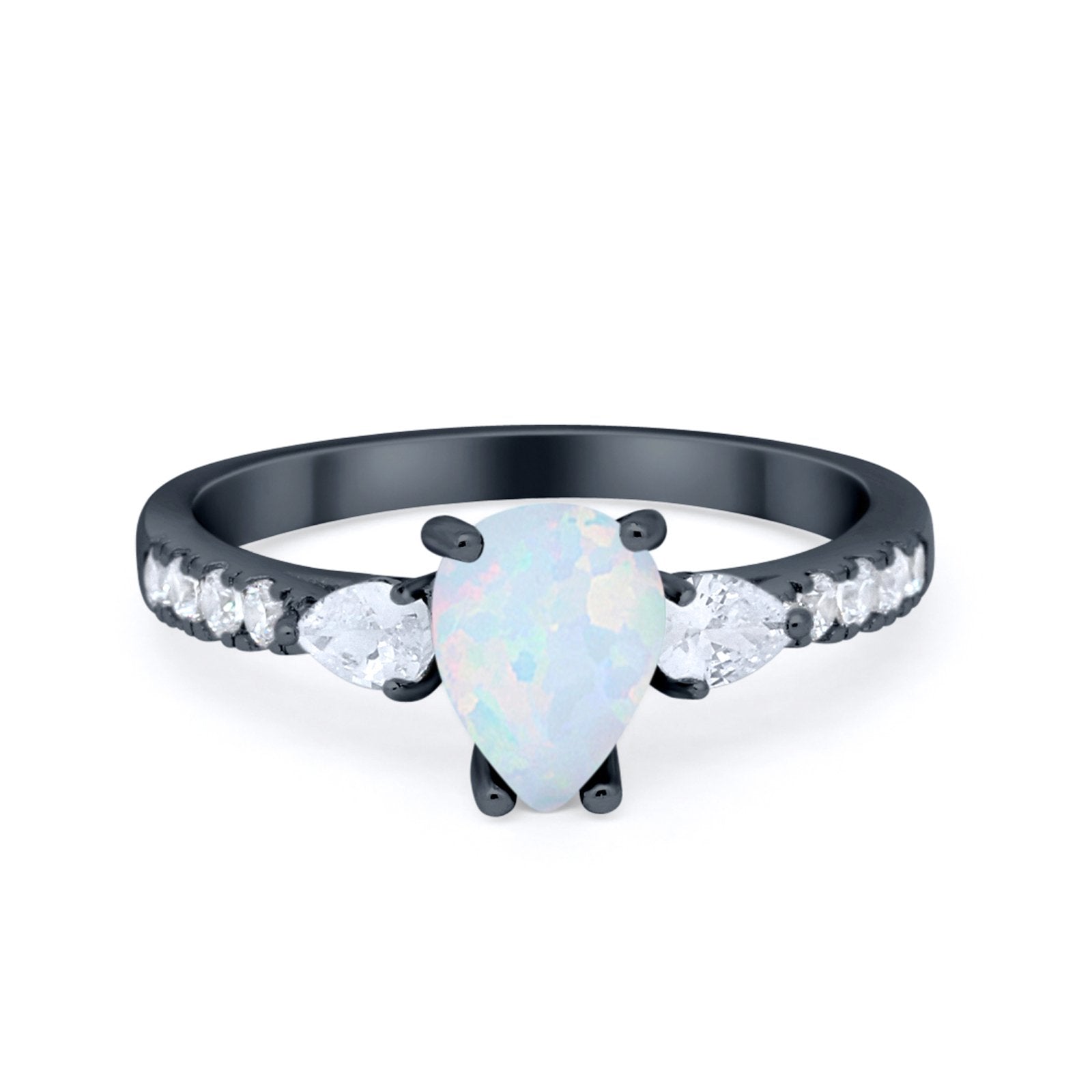 Art Deco Pear Wedding Ring Simulated Cubic Zirconia 925 Sterling Silver