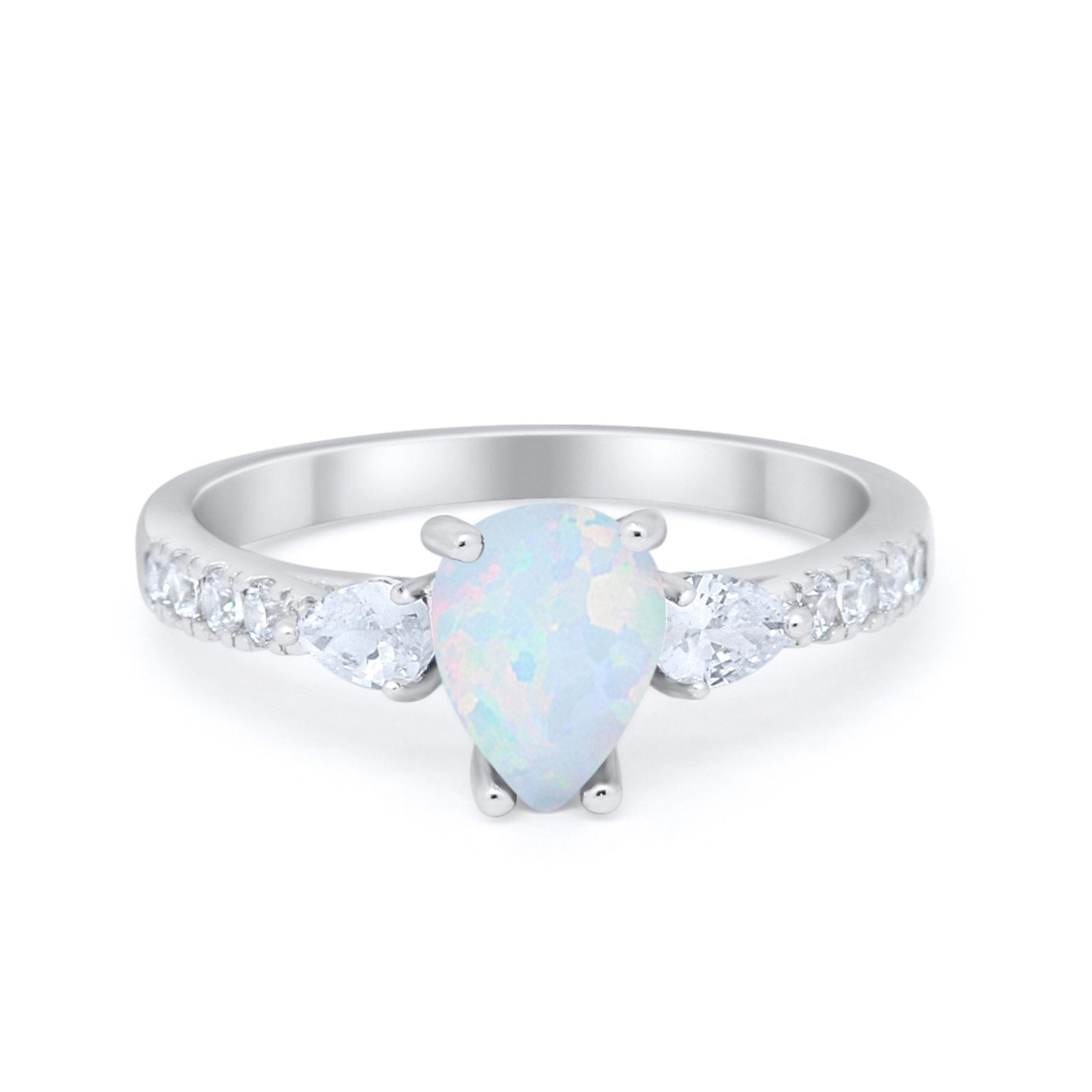 Art Deco Pear Wedding Ring Simulated Cubic Zirconia 925 Sterling Silver