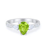 Art Deco Pear Wedding Ring Simulated Cubic Zirconia 925 Sterling Silver