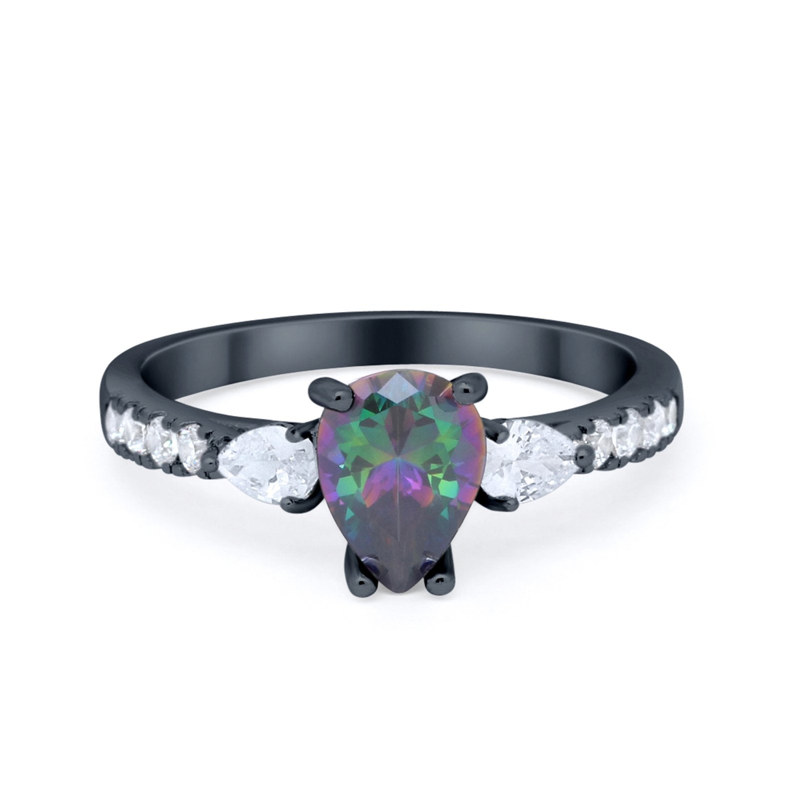 Art Deco Pear Wedding Ring Simulated Cubic Zirconia 925 Sterling Silver