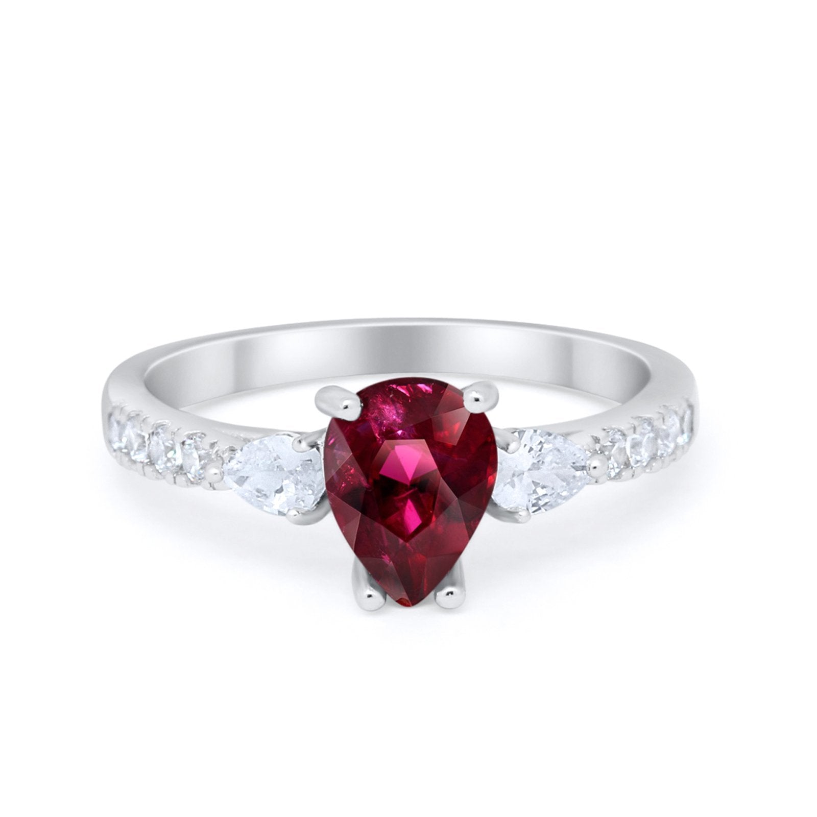 Art Deco Pear Wedding Ring Simulated Cubic Zirconia 925 Sterling Silver