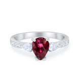 Art Deco Pear Wedding Ring Simulated Cubic Zirconia 925 Sterling Silver