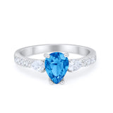 Art Deco Pear Wedding Ring Simulated Cubic Zirconia 925 Sterling Silver