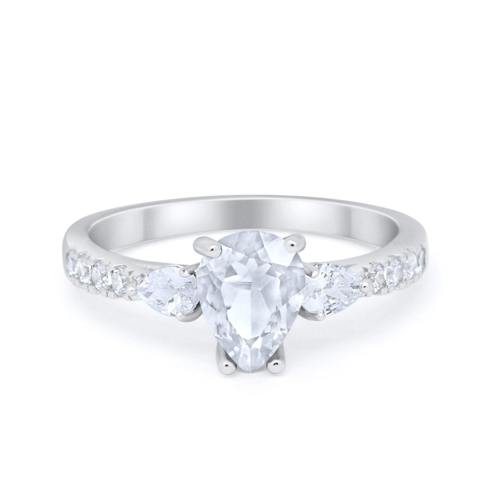 Art Deco Pear Wedding Ring Simulated Cubic Zirconia 925 Sterling Silver