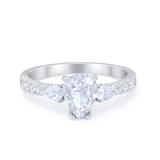Art Deco Pear Wedding Ring Simulated Cubic Zirconia 925 Sterling Silver