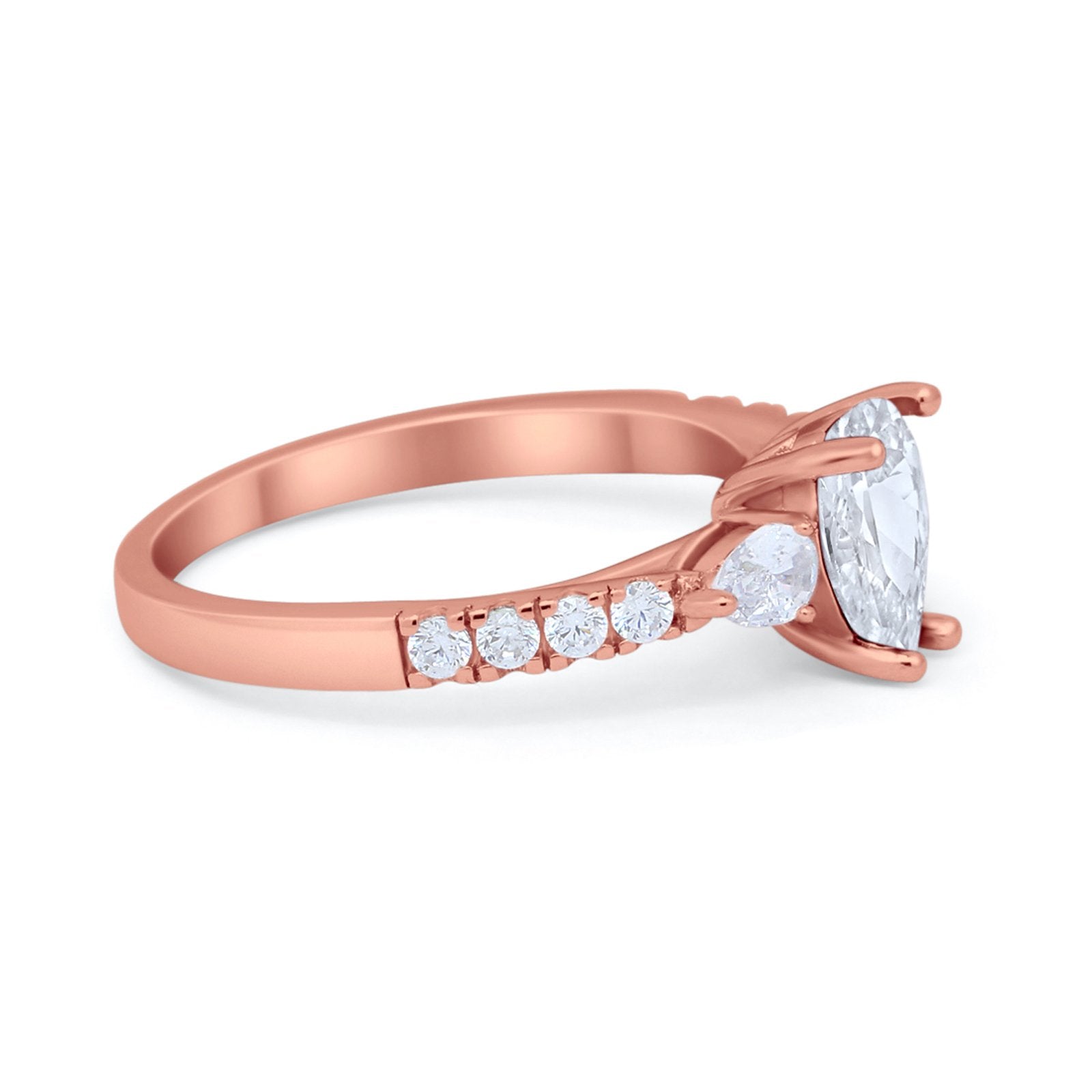 Art Deco Pear Wedding Ring Simulated Cubic Zirconia 925 Sterling Silver
