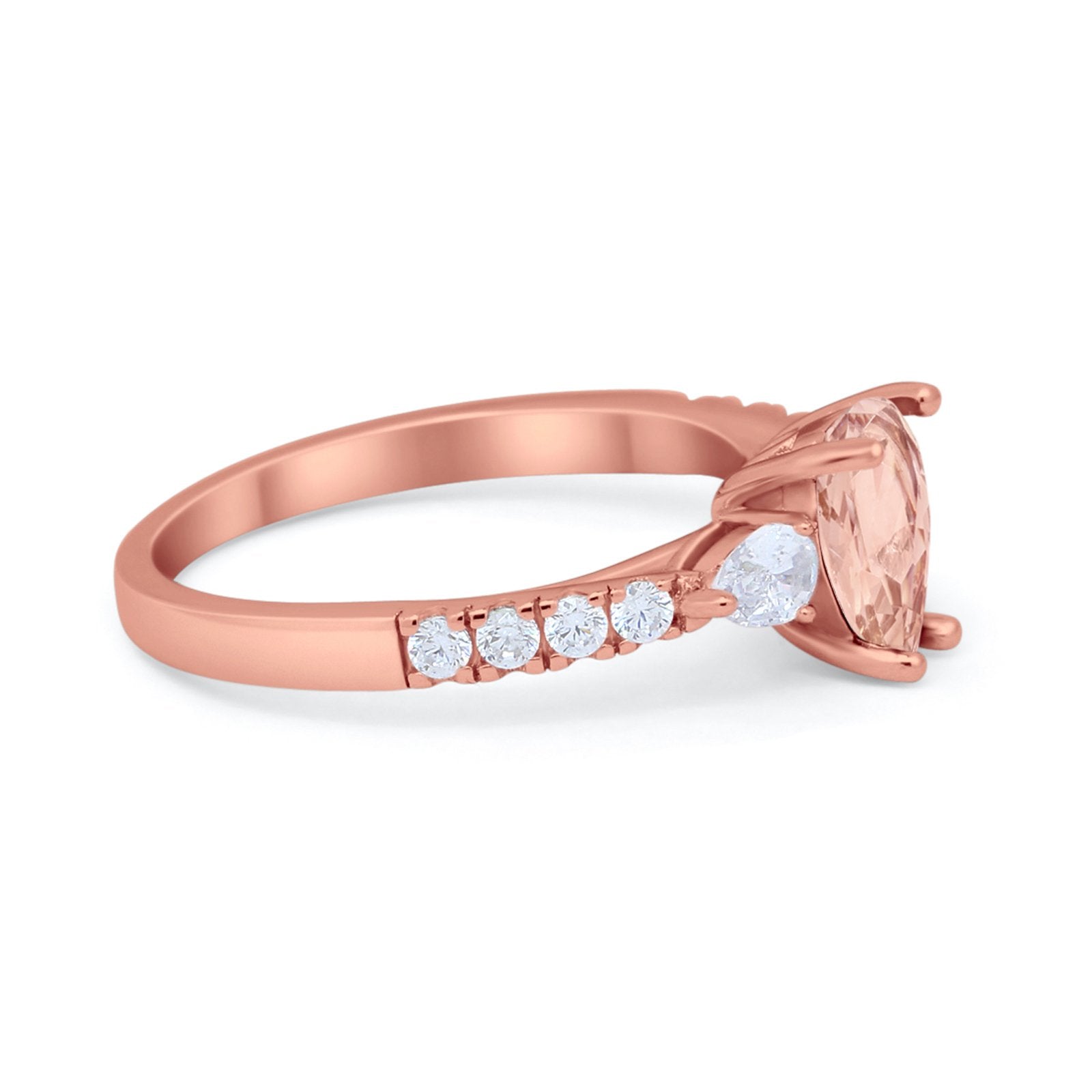 Art Deco Pear Wedding Ring Simulated Cubic Zirconia 925 Sterling Silver